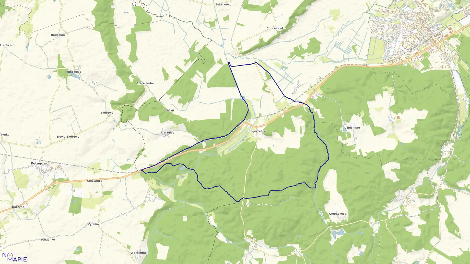 Mapa obrębu Pogorzelice w gminie Nowa Wieś Lęborska